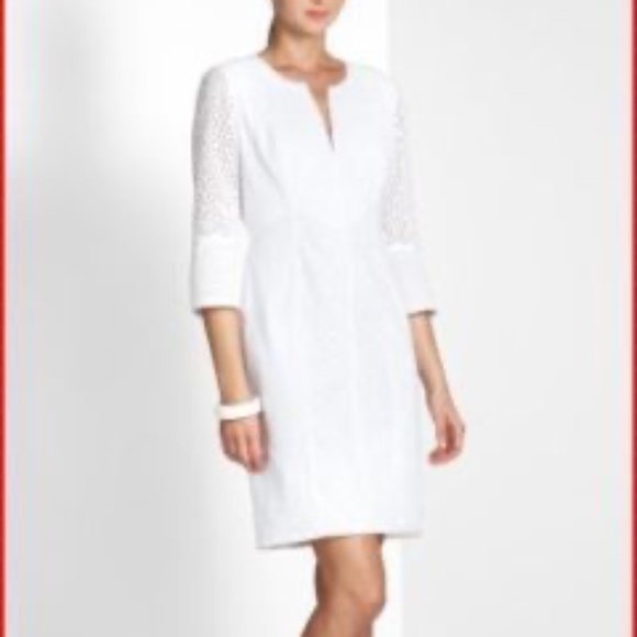 BCBG WHITE DARCY EYELET SHIFT DRESS - Picture 2 of 15
